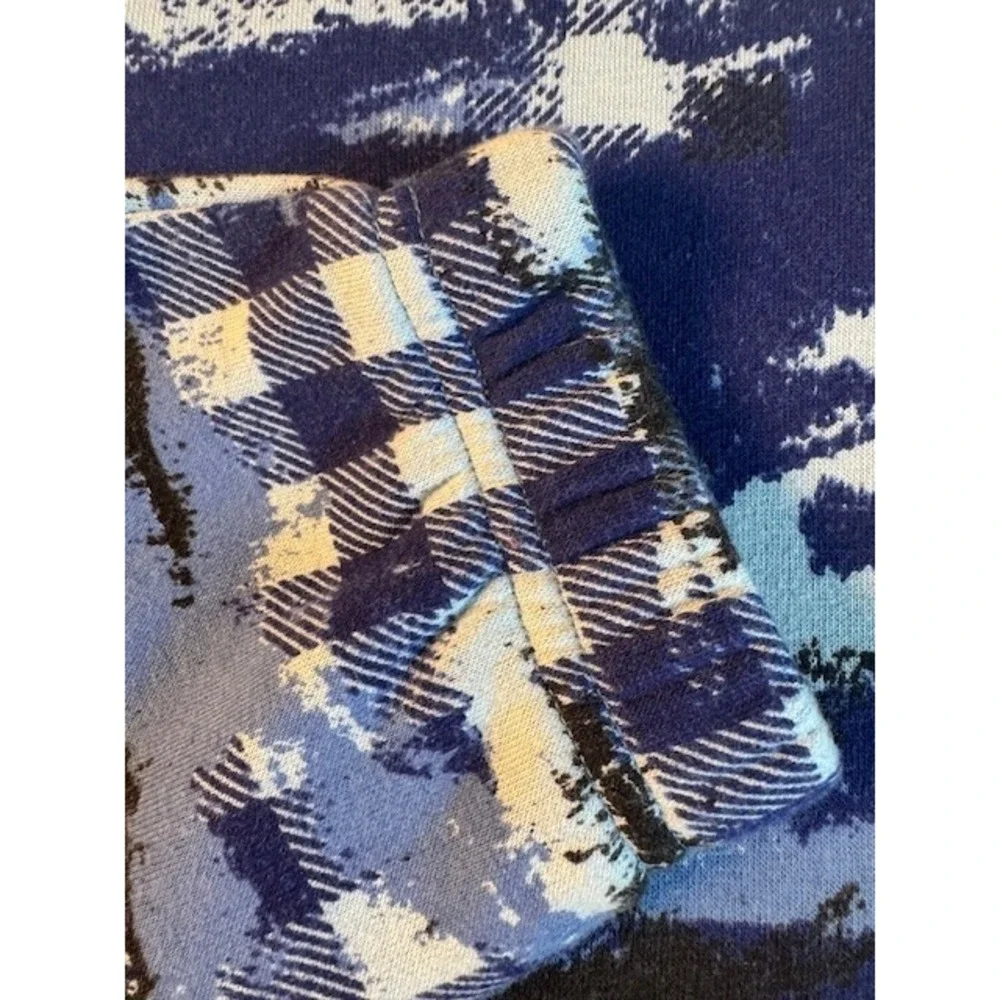 Adidas Hoodie Mens Medium Blue‎ Black Buffalo Plaid Camo Fleece Pullover Graphic